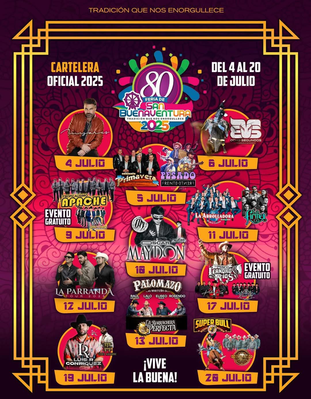 Cartelera artística, Feria de San Buenaventura 2025
