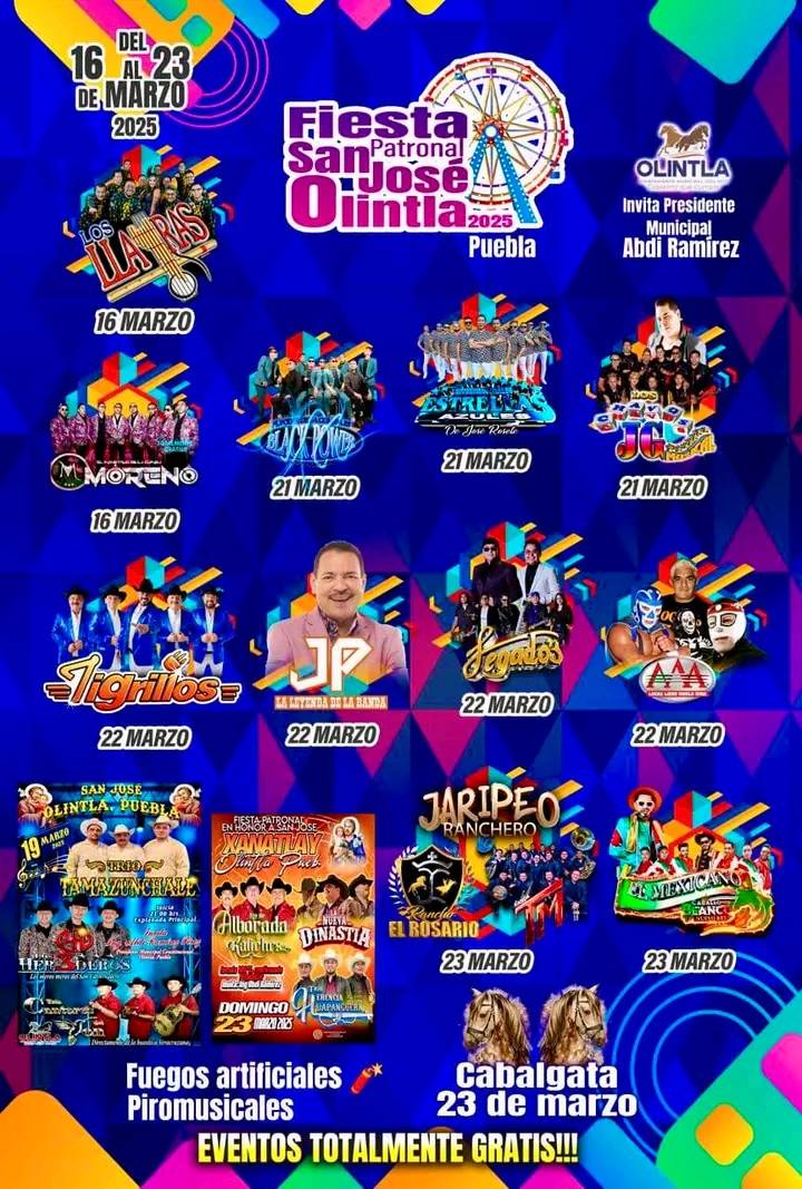 Cartelera artística Feria Patronal San José Olintla 2025