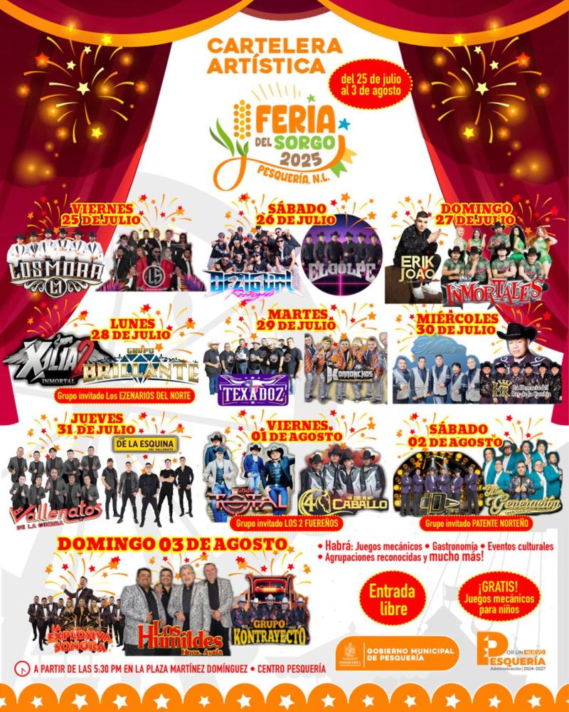 Cartelera artística Feria del Sorgo Pesquería 2025