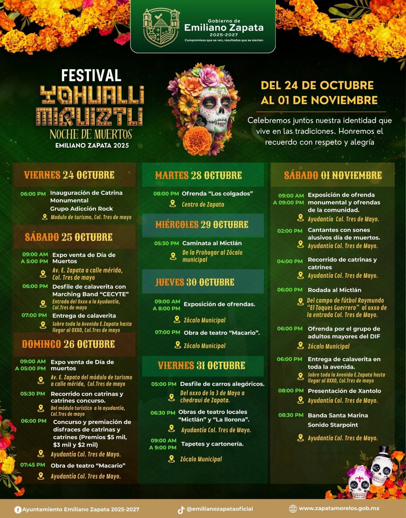 Festival Yohualli Miquiztli 2025 en Emiliano Zapata, Morelos