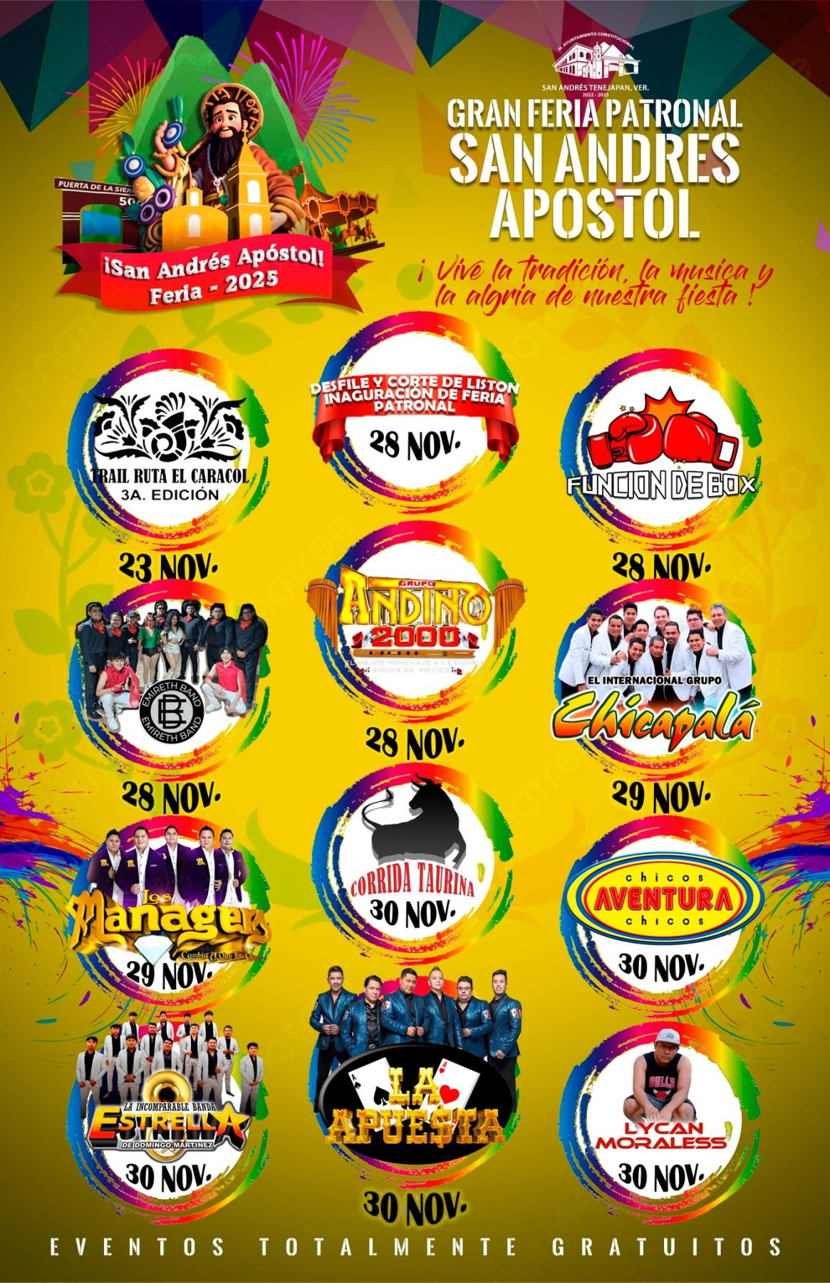 Cartelera Feria Feria Patronal San Andrés Tenejapan 2025