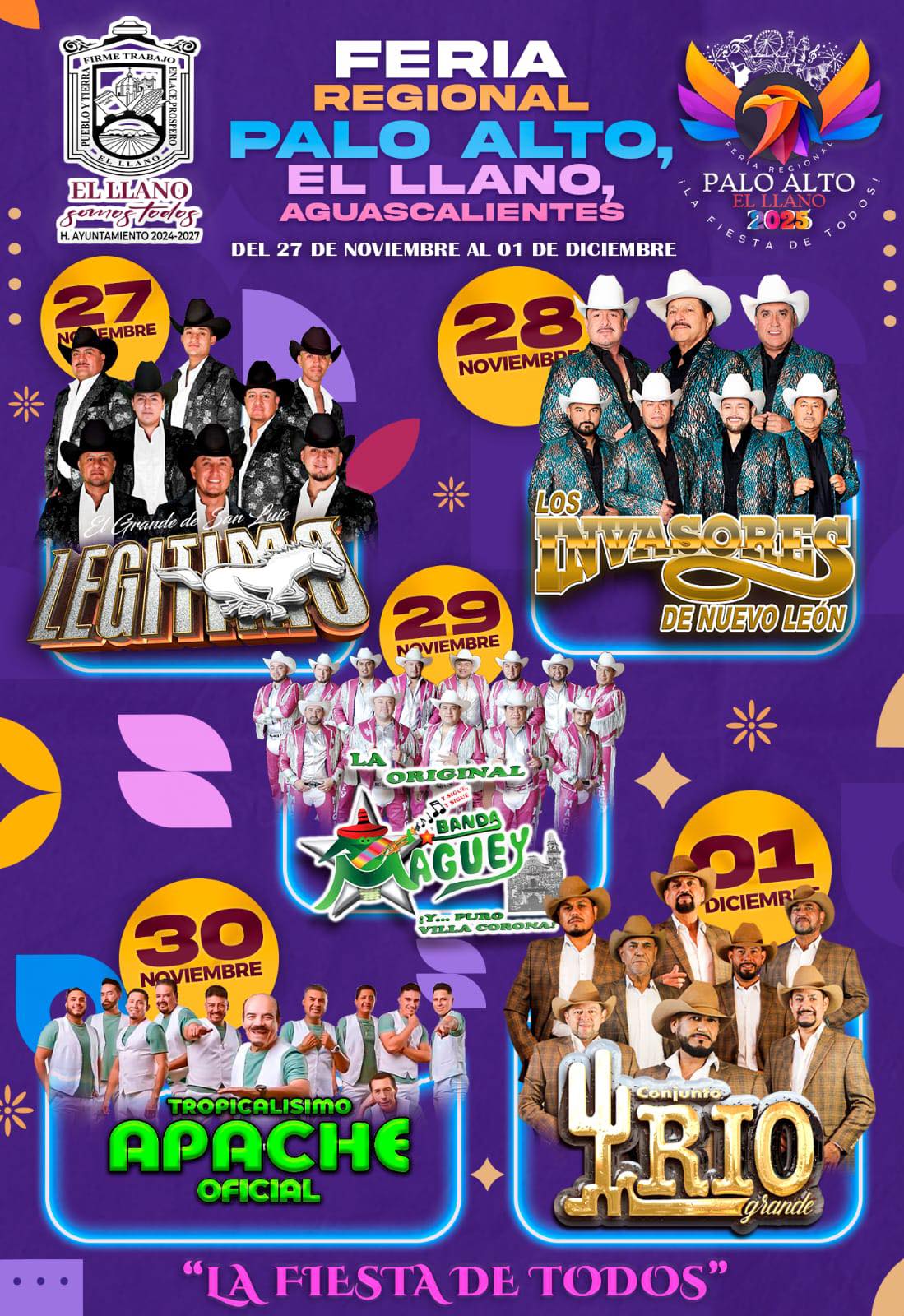 Cartelera estelar Feria Regional Palo Alto El Llano 2025