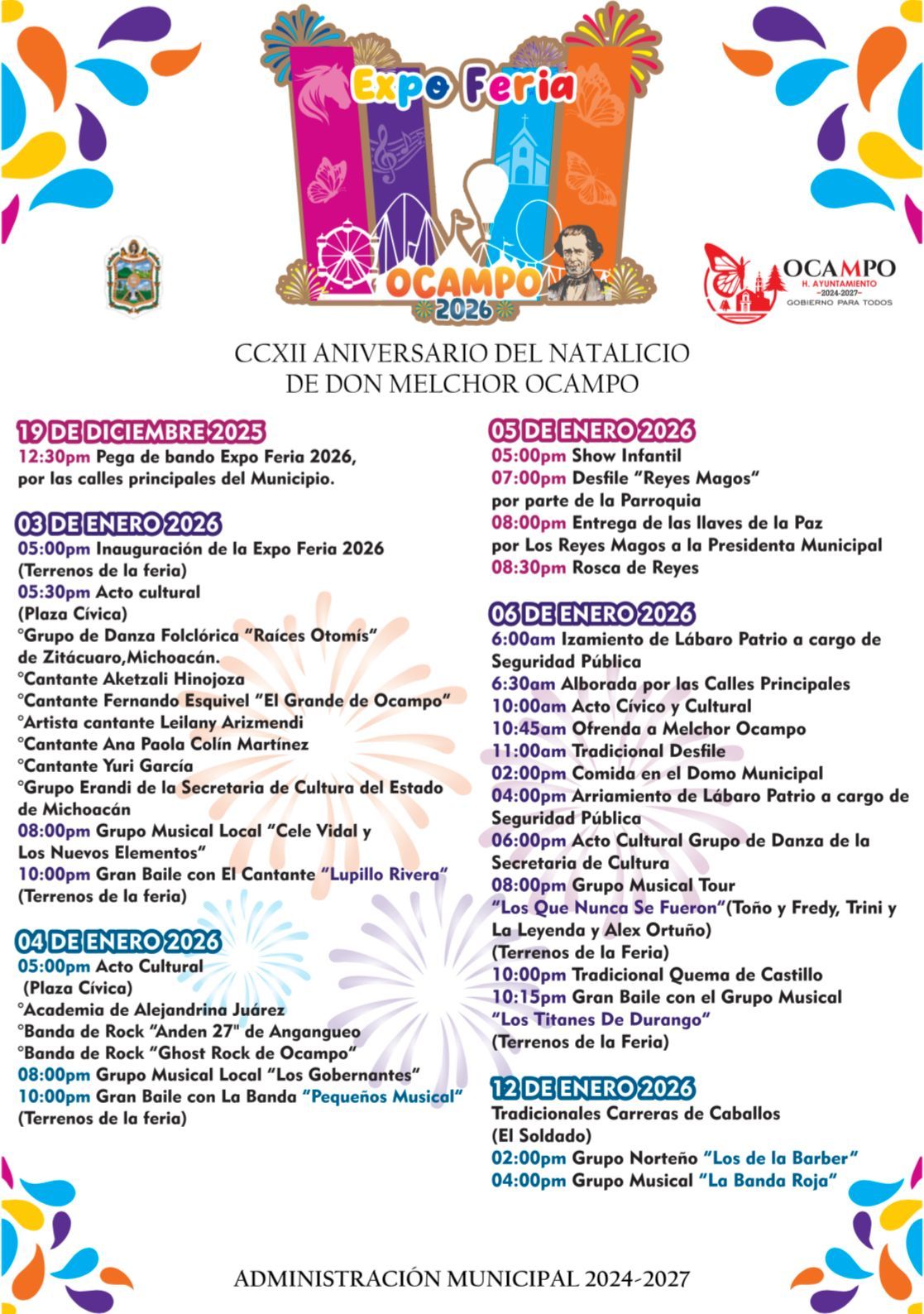 Programa completo Expo Feria Ocampo 2026