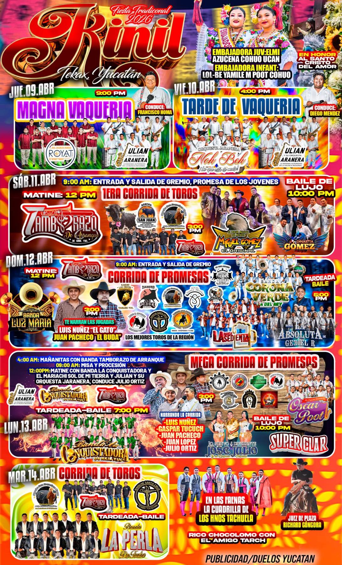 Cartelera Artística Fiesta Tradicional Kinil 2026