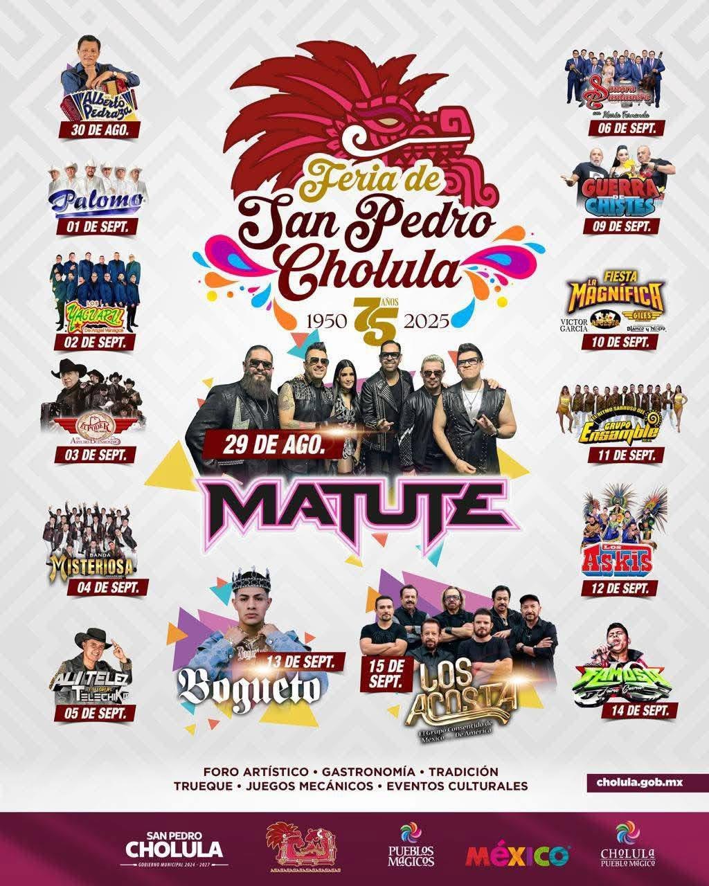 Cartelera Feria San Pedro Cholula 2025