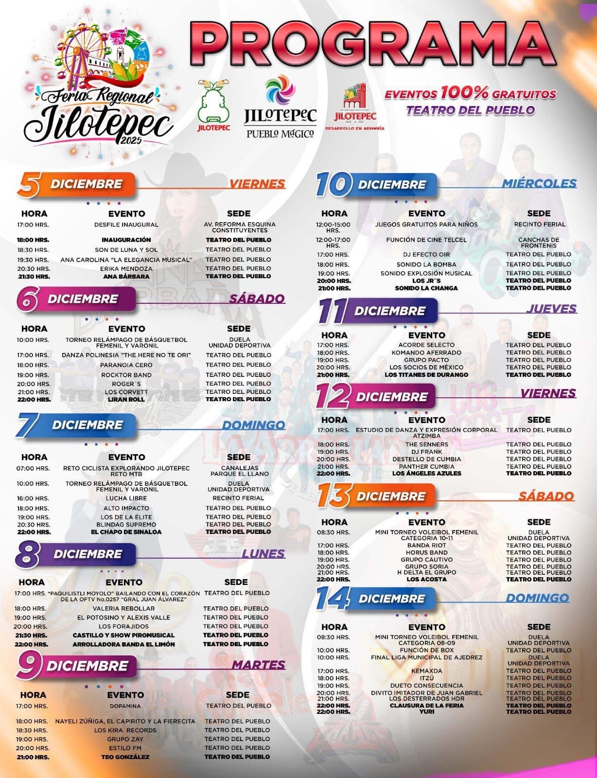 Programa completo Feria Regional Jilotepec 2025