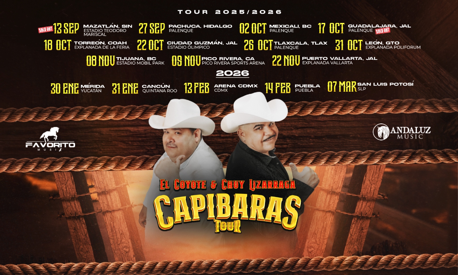 Fechas y ciudades confirmadas – Capibaras Tour 2025-2026