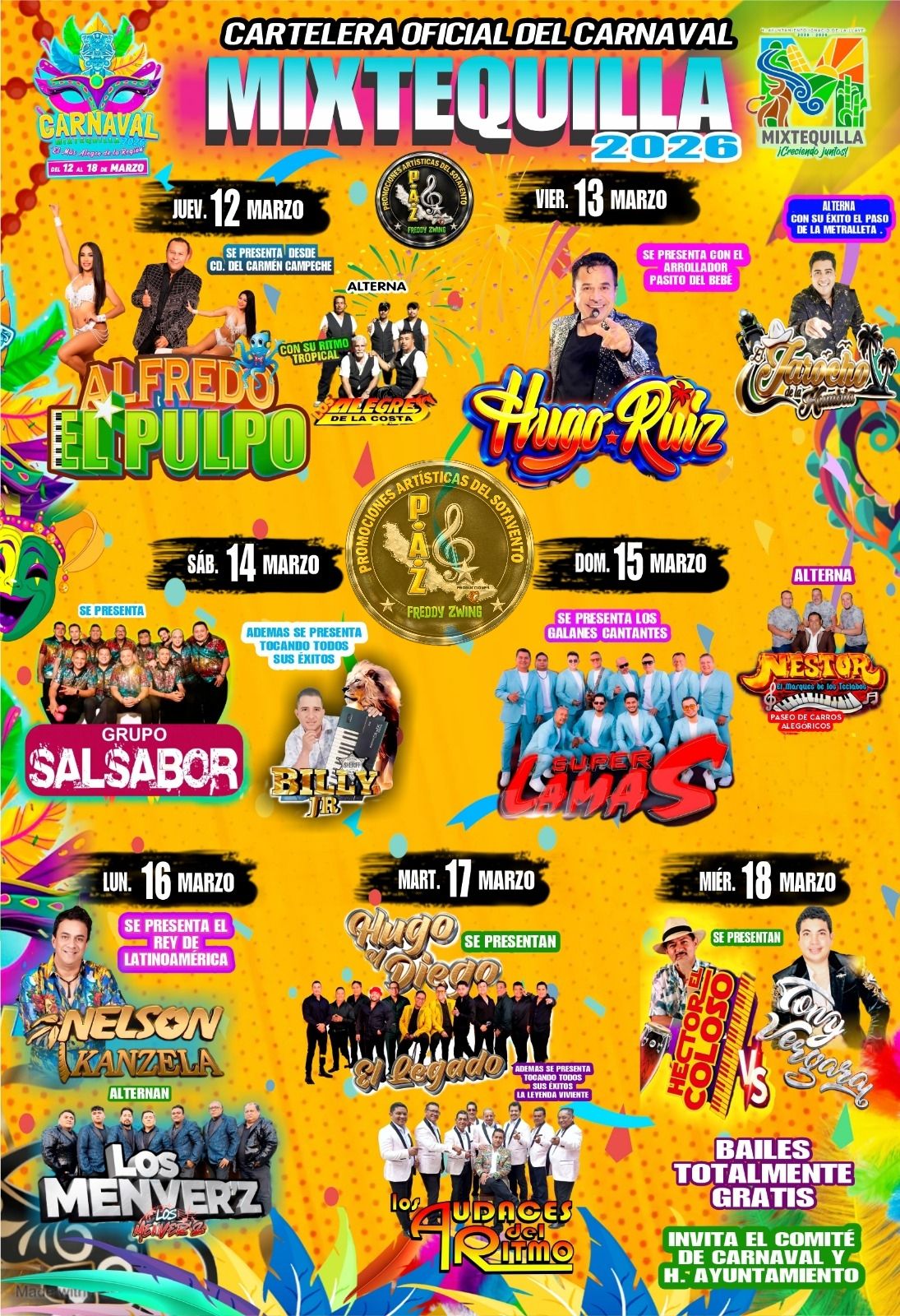 Cartelera Carnaval Mixtequilla 2026