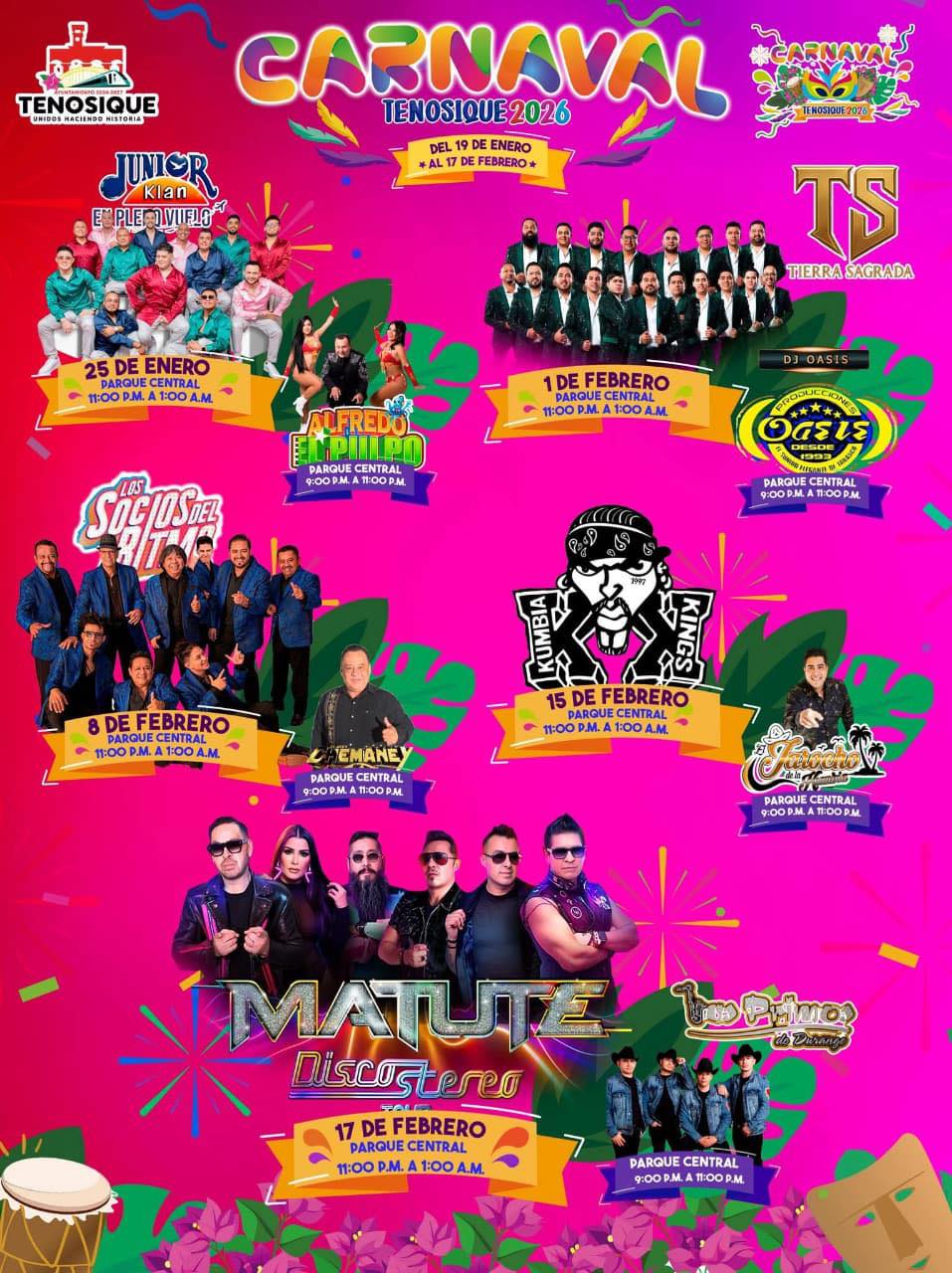 Cartelera estelar Carnaval Tenosique 2026