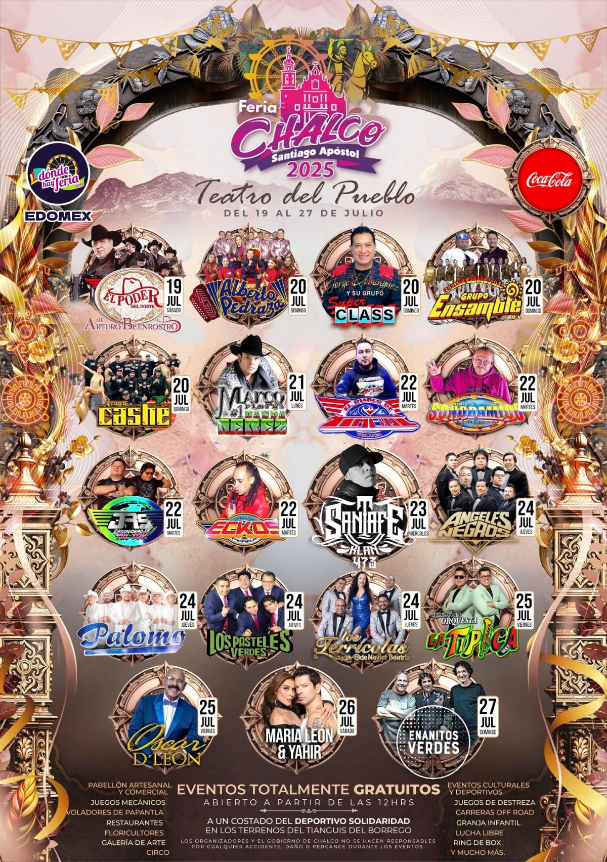 Cartelera artística - Feria Santiago Apóstol Chalco 2025