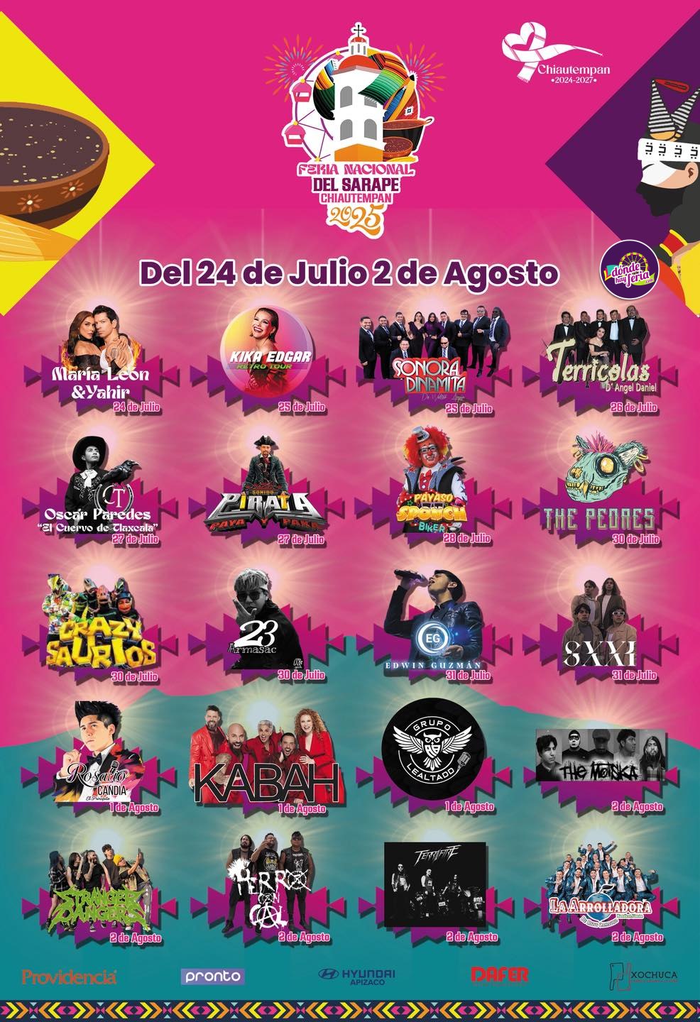 Cartelera artística - Feria Nacional del Sarape Chiautempan 2025
