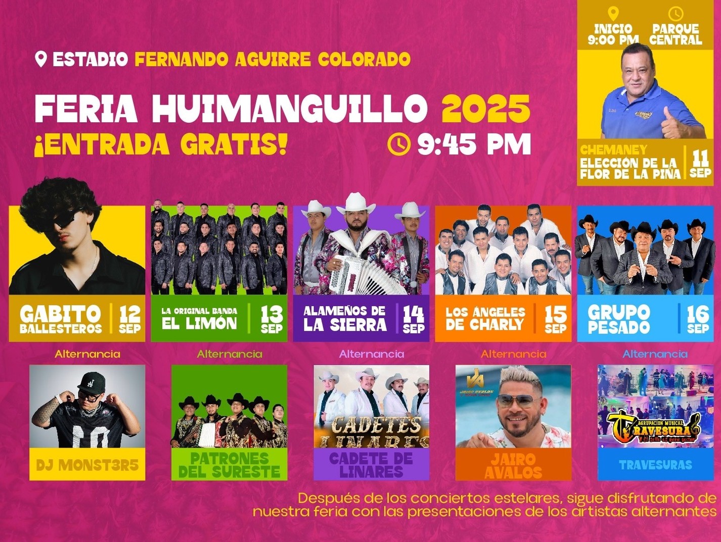 Cartelera artística Expo Feria Huimanguillo 2025