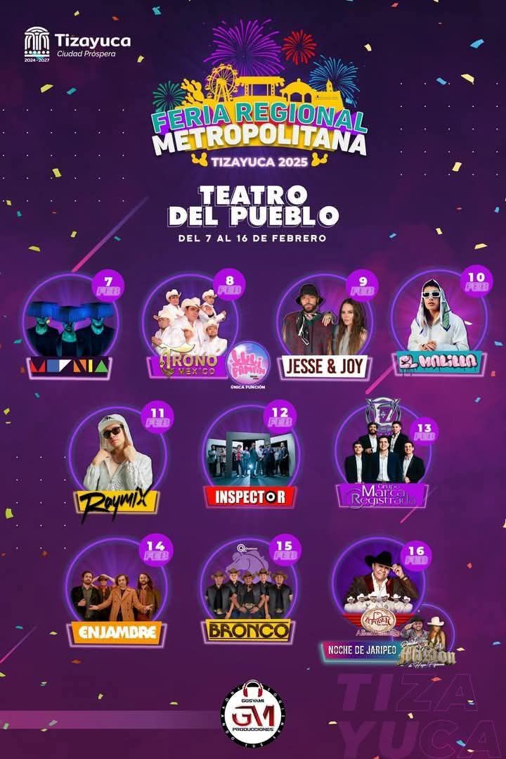Cartelera Artística Feria Regional Metropolitana Tizayuca 2025