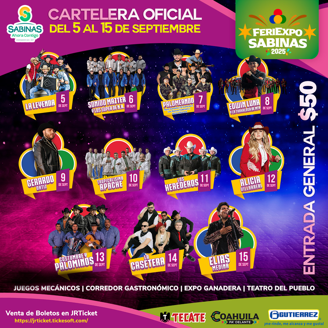 Cartelera artística Feriexpo Sabinas 2025