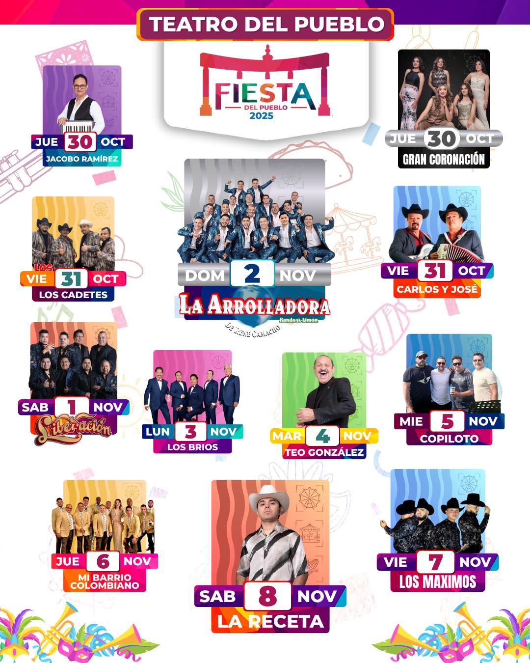 Cartelera artística Fiesta del Pueblo Juan Aldama 2025