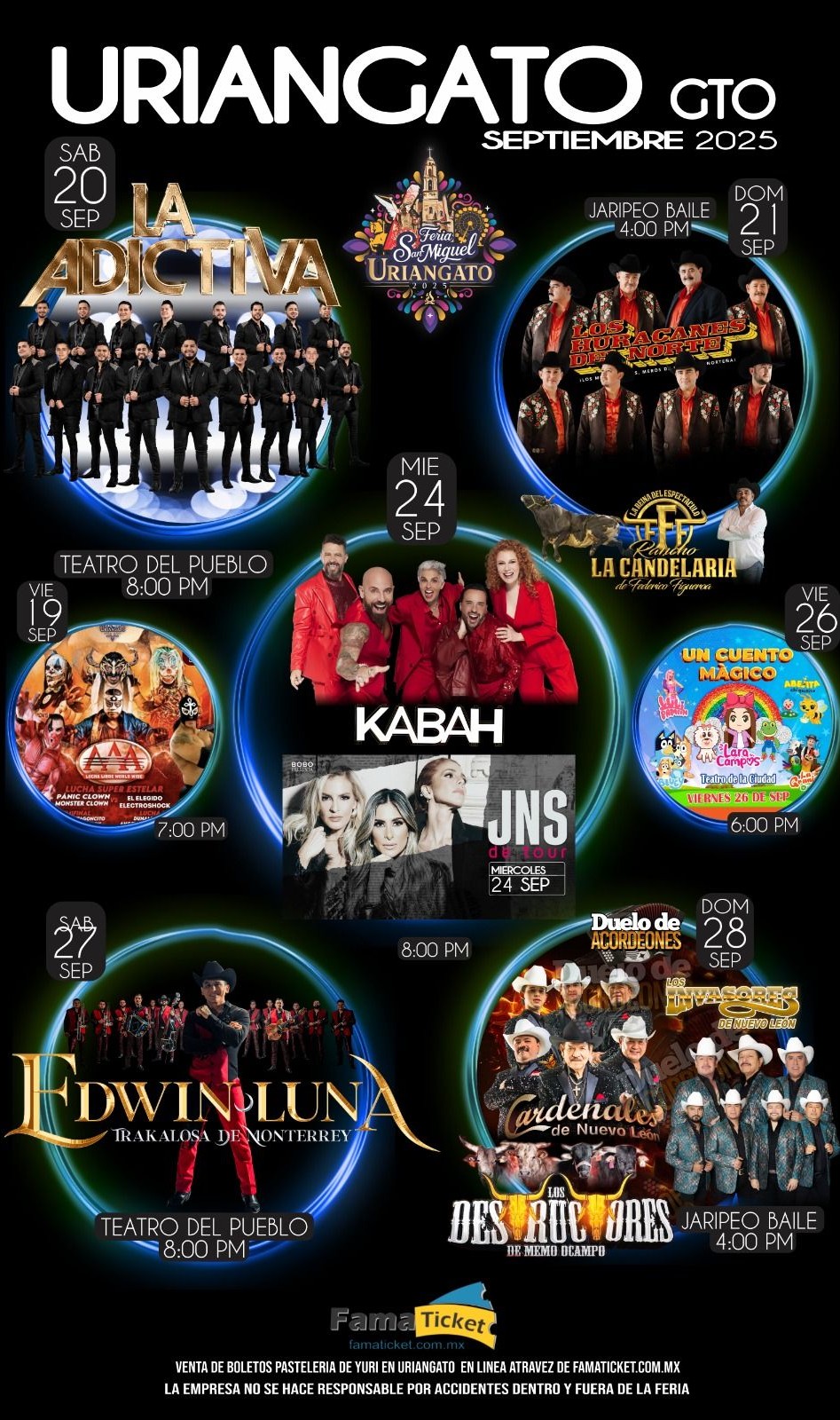 Cartelera artística Feria San Miguel Uriangato 2025