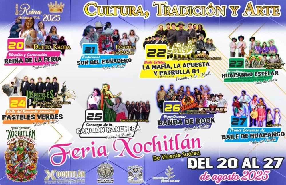 Elenco artístico Feria Xochitlán de Vicente Suárez 2025