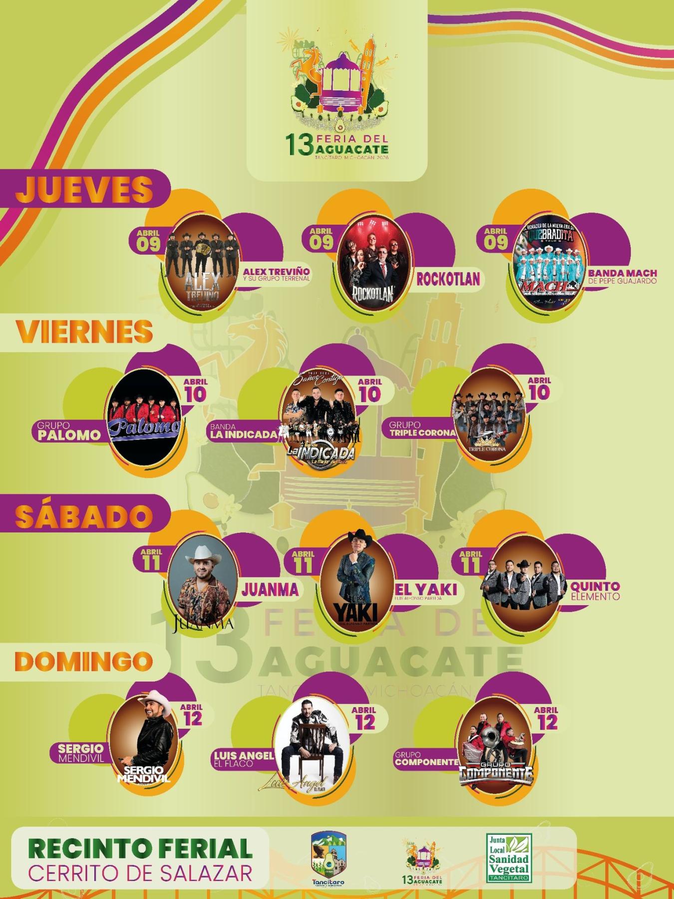 Cartelera artística Feria del Aguacate Tancítaro 2026
