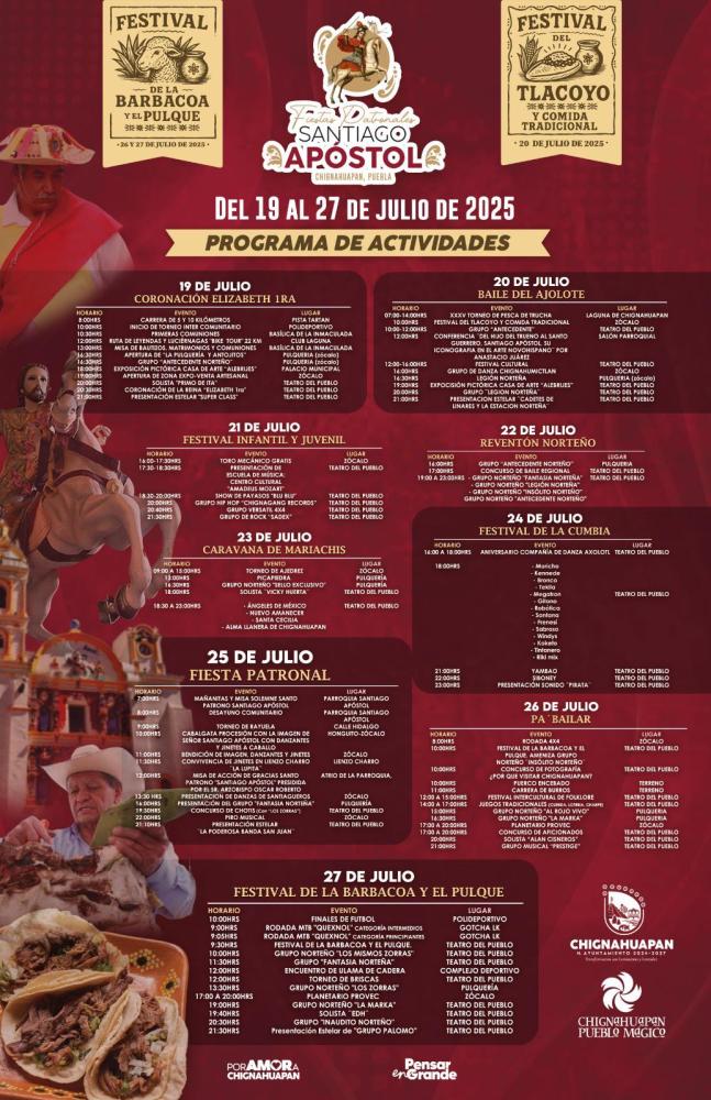 Programa Fiestas Patronales Santiago Apóstol Chignahuapan 2025