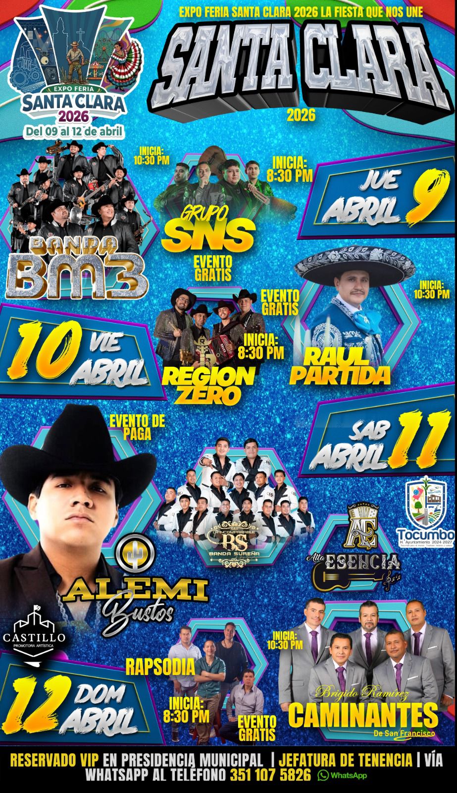 Cartelera Artística Expo Feria Santa Clara de Valladares 2026