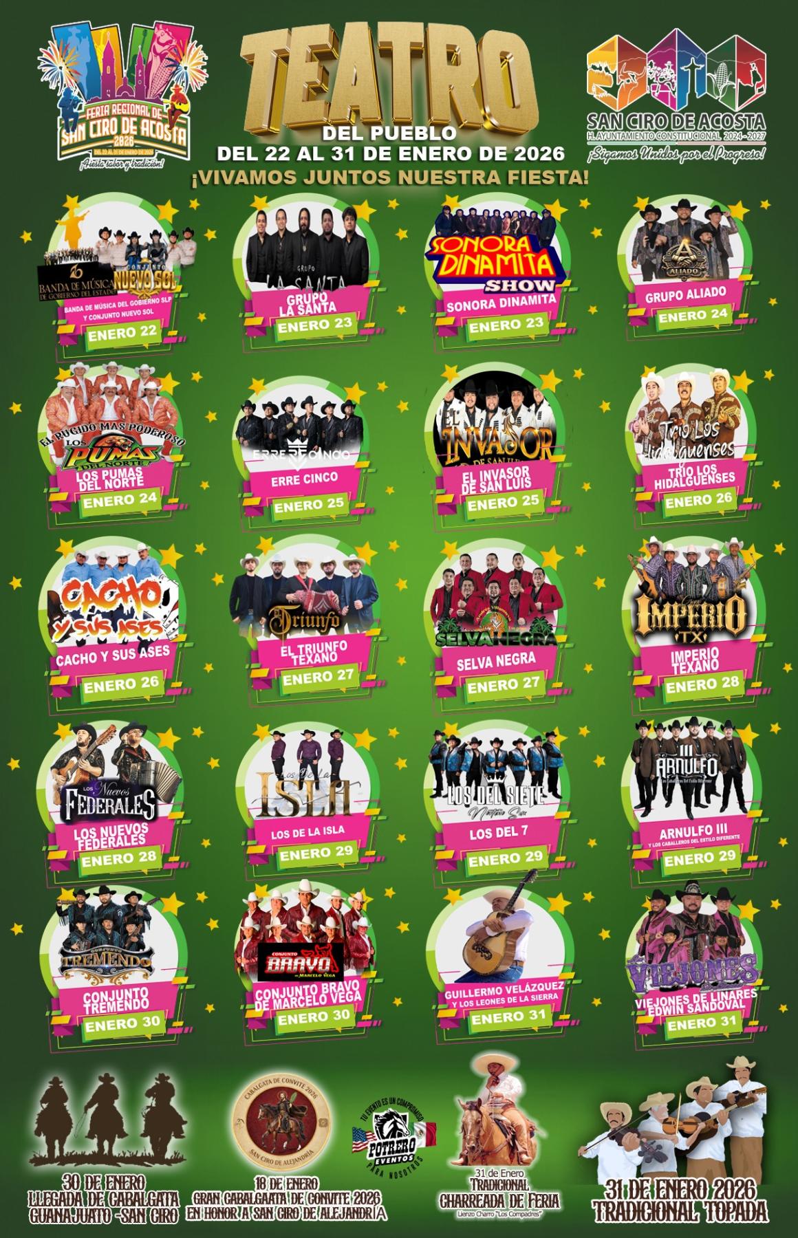 Cartelera Feria Regional San Ciro de Acosta 2026